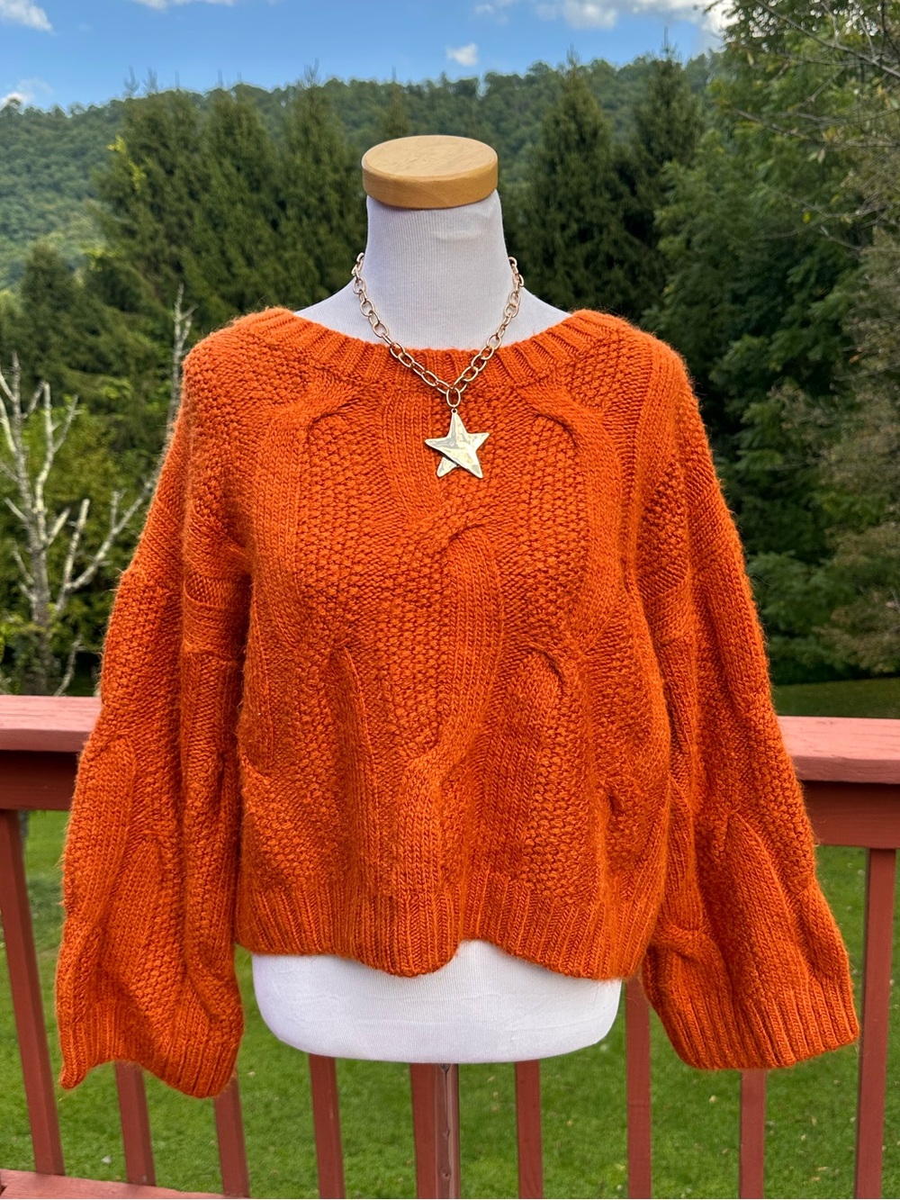 Maeve Anthropologie Wide-Sleeve Oversized Cable-Knit Crewneck Wool Sweater